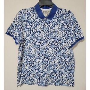 Original Penguin Polo Shirt Men's L Blue Floral Short Sleeve 100% Cotton